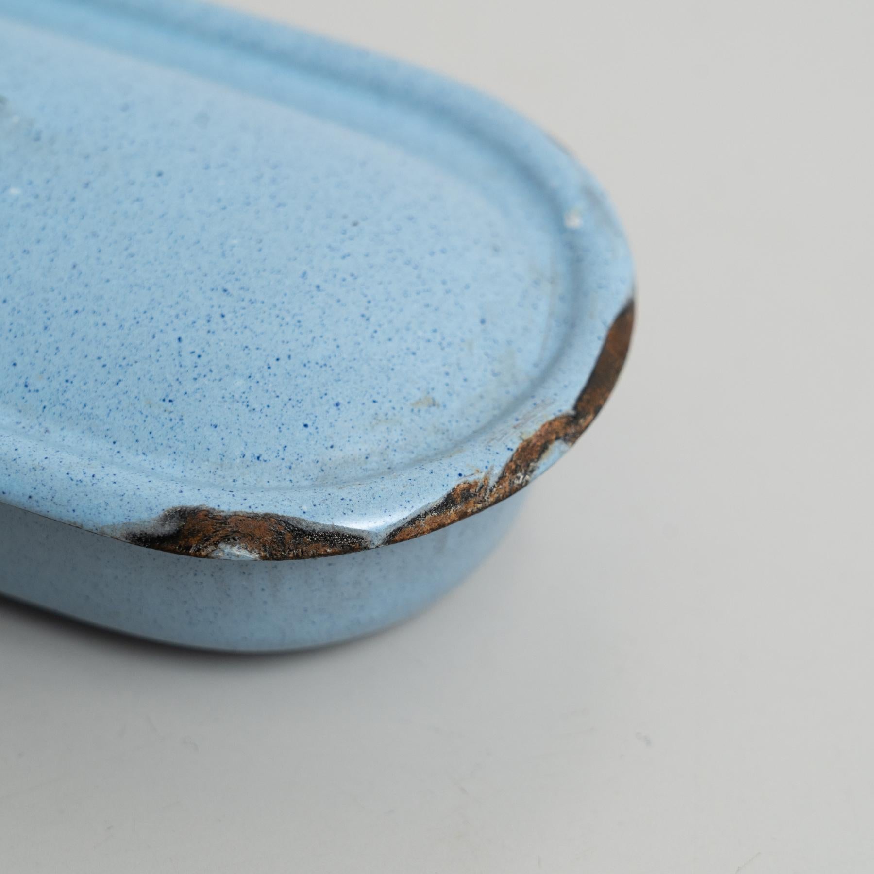 Vintage French Blue Lacquered Metal Tray with Lid – Circa 1940 4