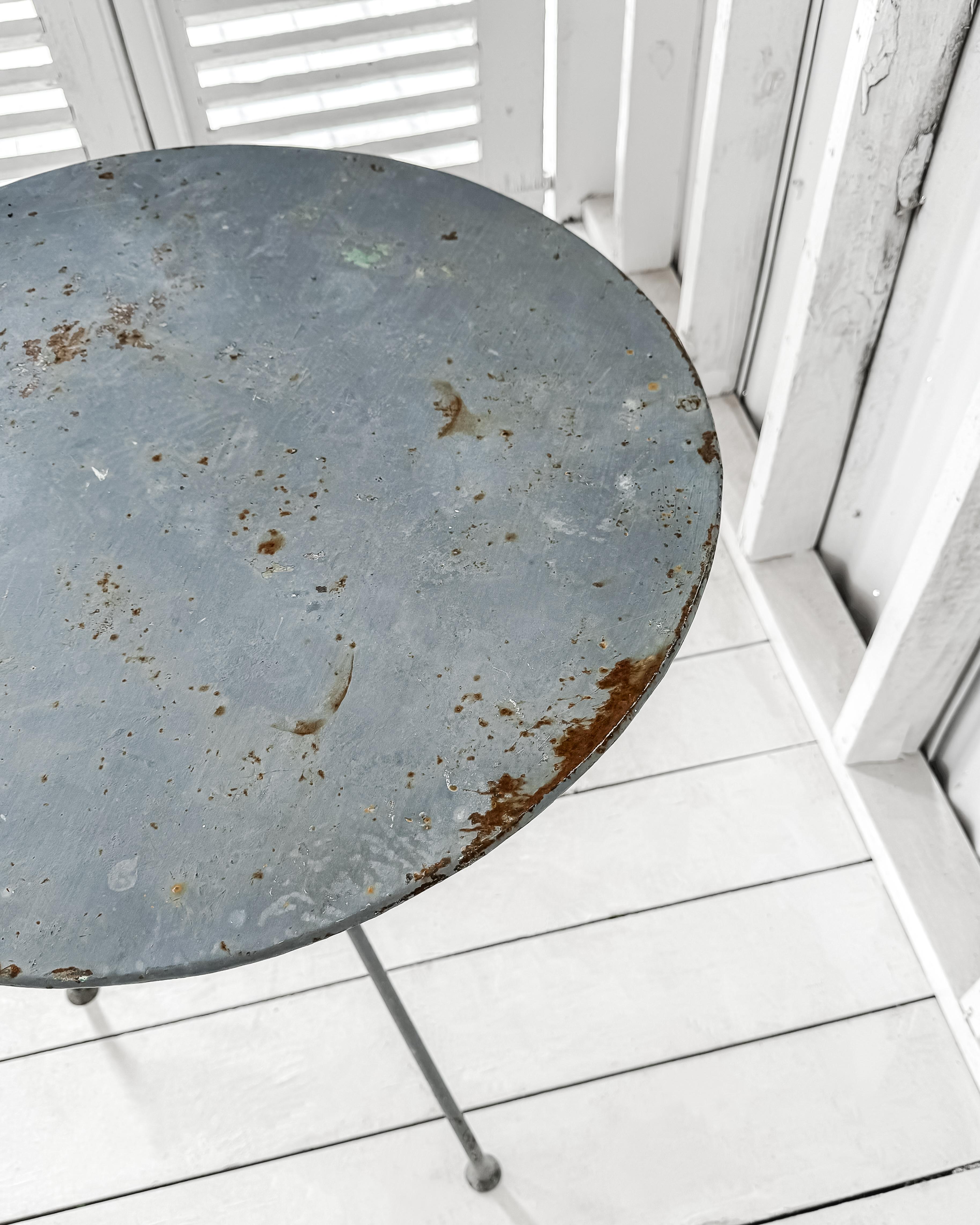Vintage French Blue Metal Garden Table For Sale at 1stDibs