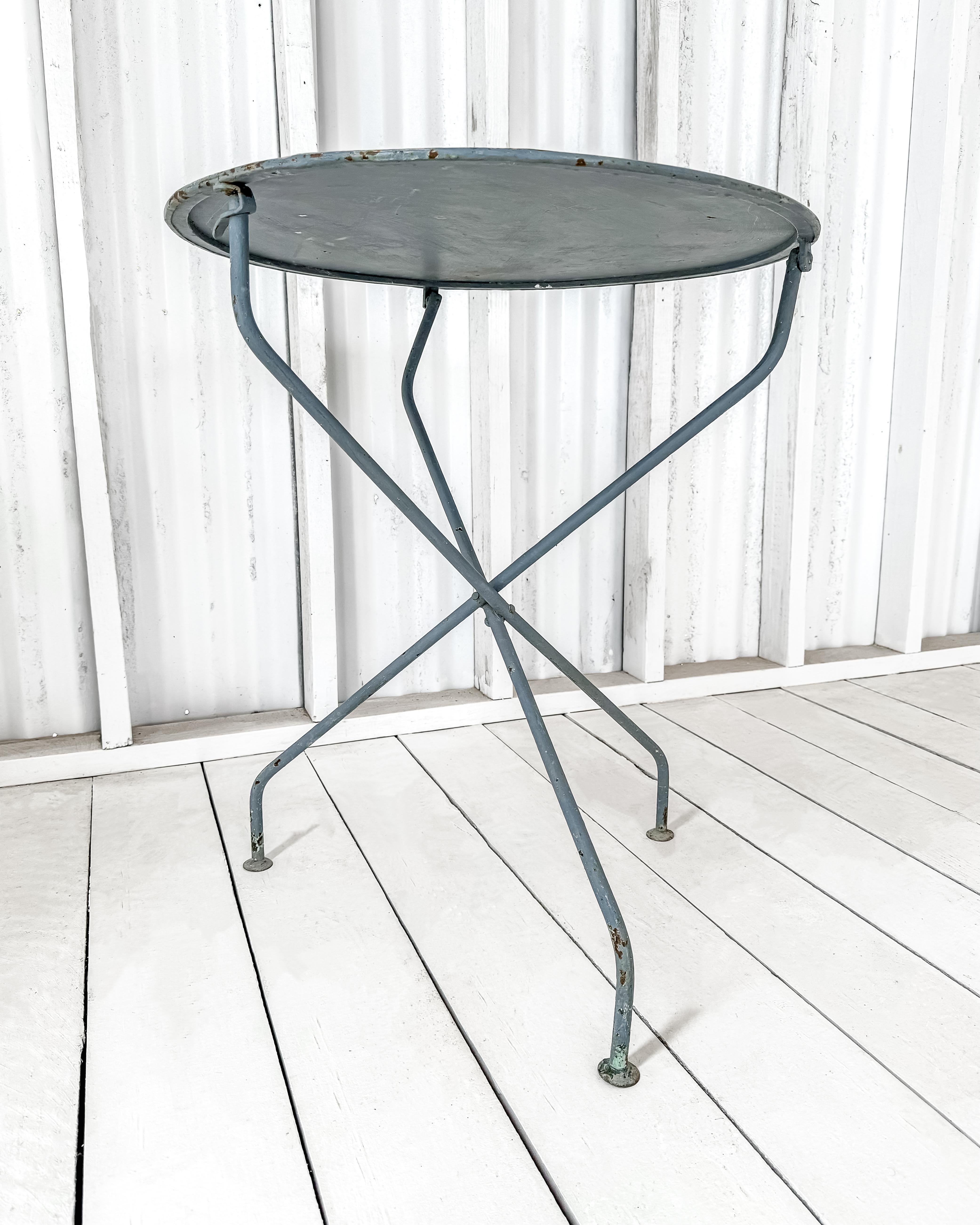 Vintage French Blue Metal Garden Table For Sale 3