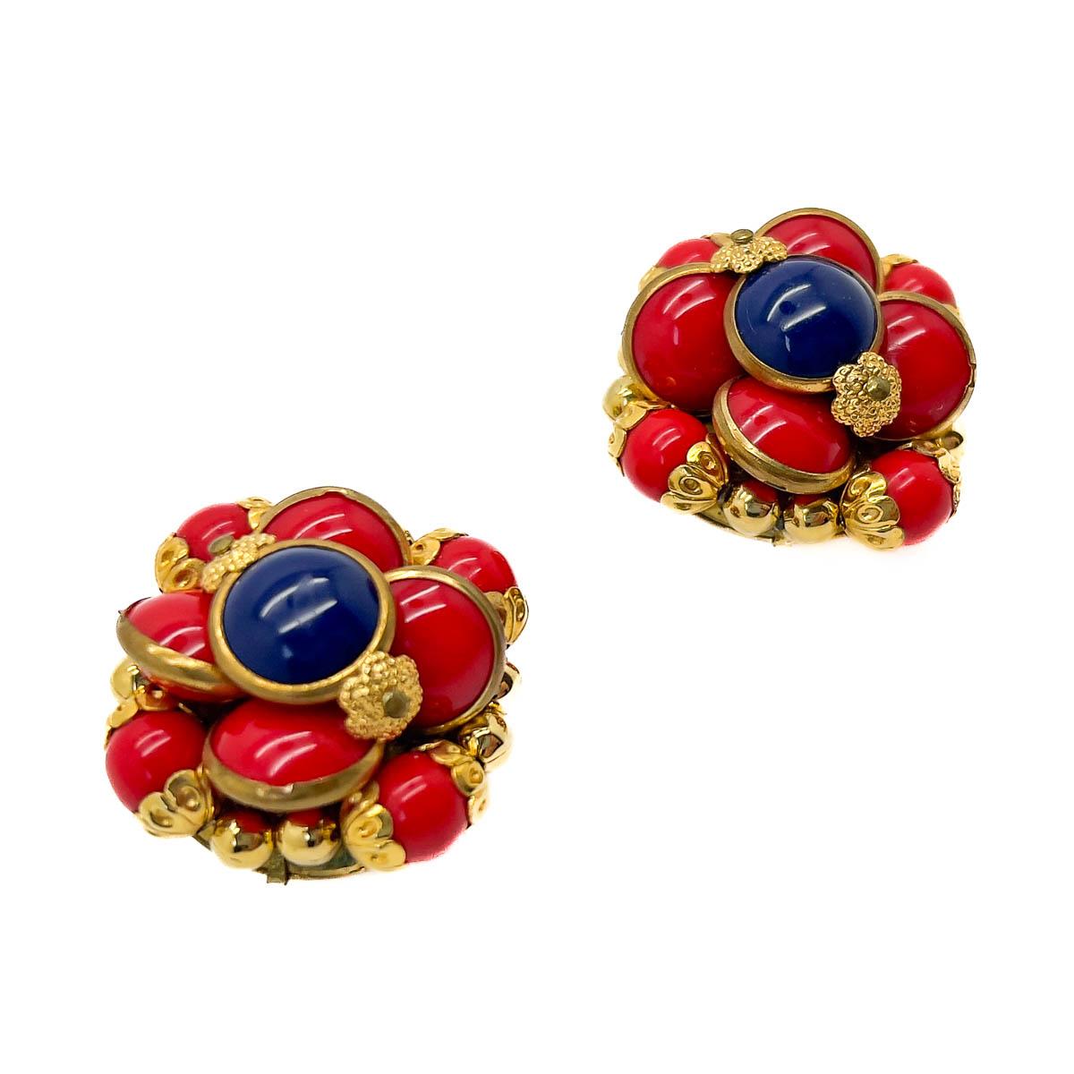 Pendientes vintage franceses azul y rojo años 40 en Bueno estado para la venta en Wilmslow, GB