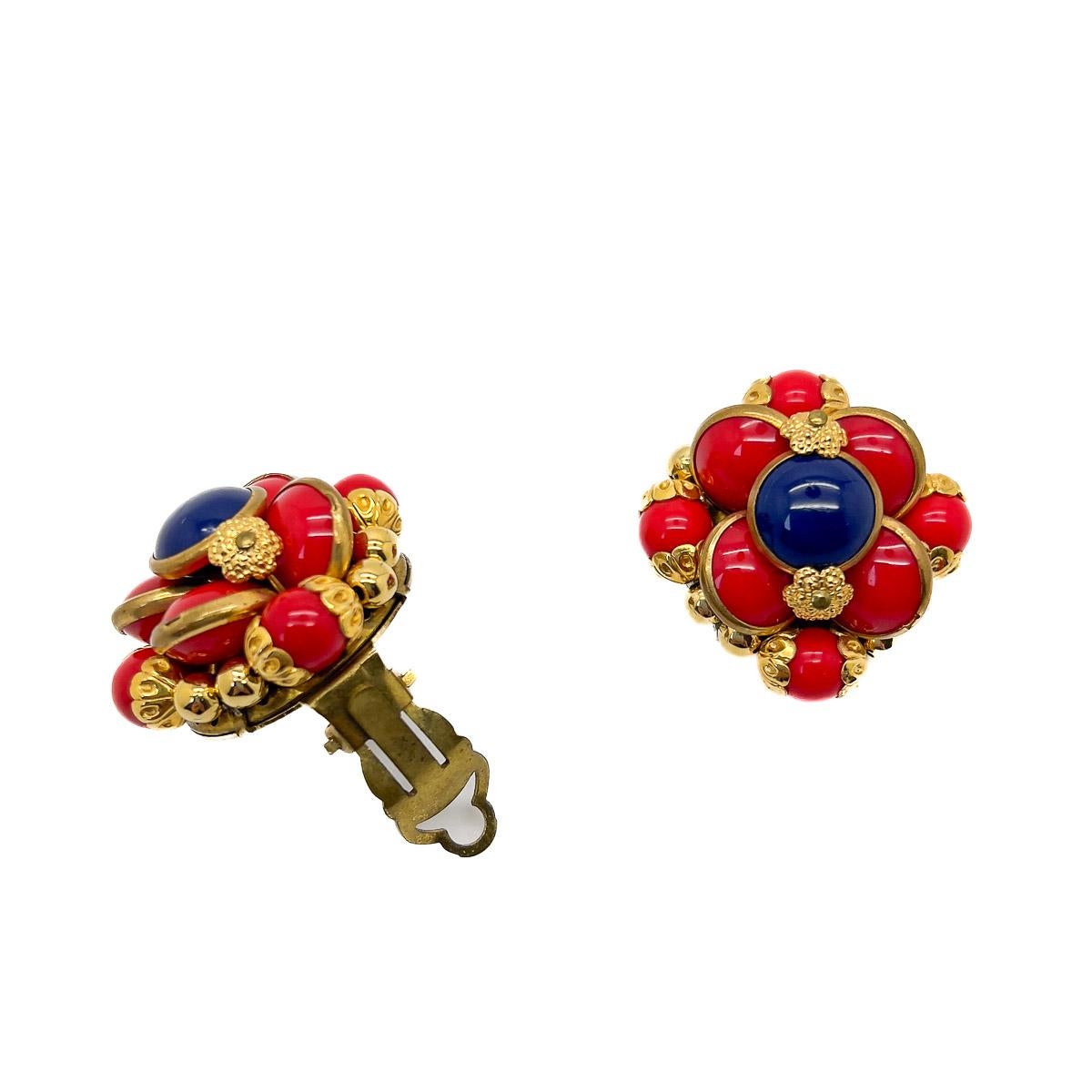 Femenino o masculino Pendientes vintage franceses azul y rojo años 40 en venta