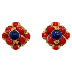 Pendientes vintage franceses azul y rojo años 40