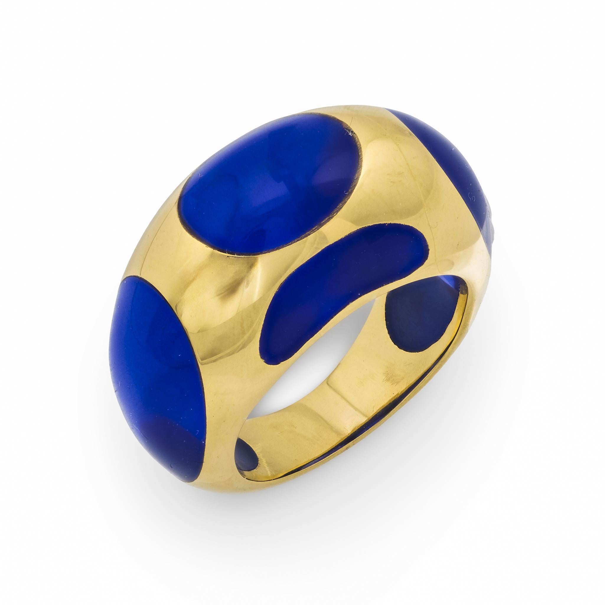 Anello vintage in resina blu francese e oro giallo 18 carati