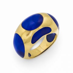 Anello vintage in resina blu francese e oro giallo 18 carati