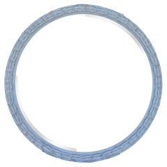 Vintage French Blue Round Beveled Mirror / Pale Gold Berries