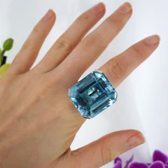 Vintage French Blue Topaz and 18 Karat White Gold Ring, Circa 1990