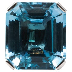 Bague vintage française en topaze bleue et or blanc 18 carats, CIRCA 1990