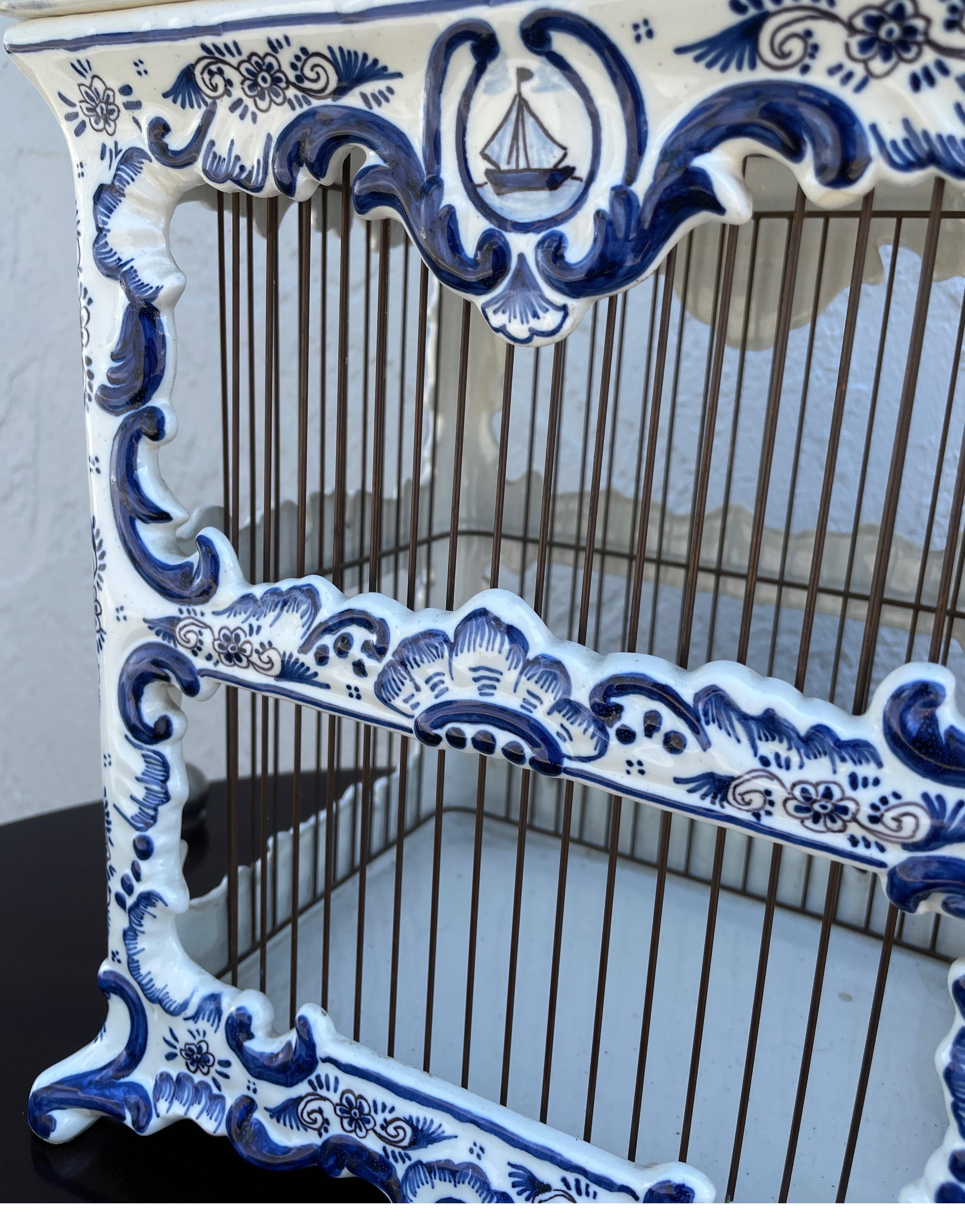 Vintage French Blue & White Porcelain Birdcage 5