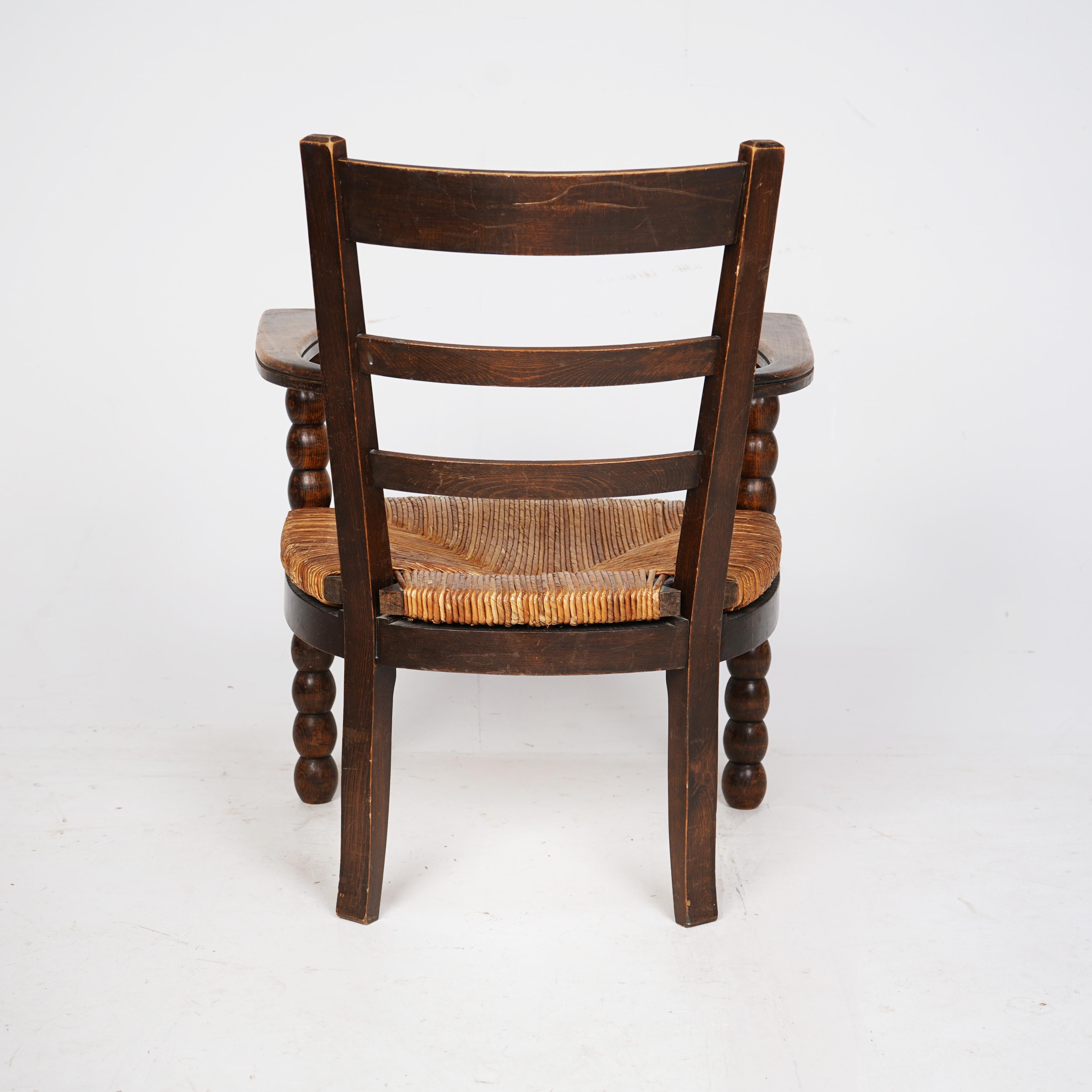 Vintage French Bobbin Wooden Armchair With Rush Seat  For Sale 1
