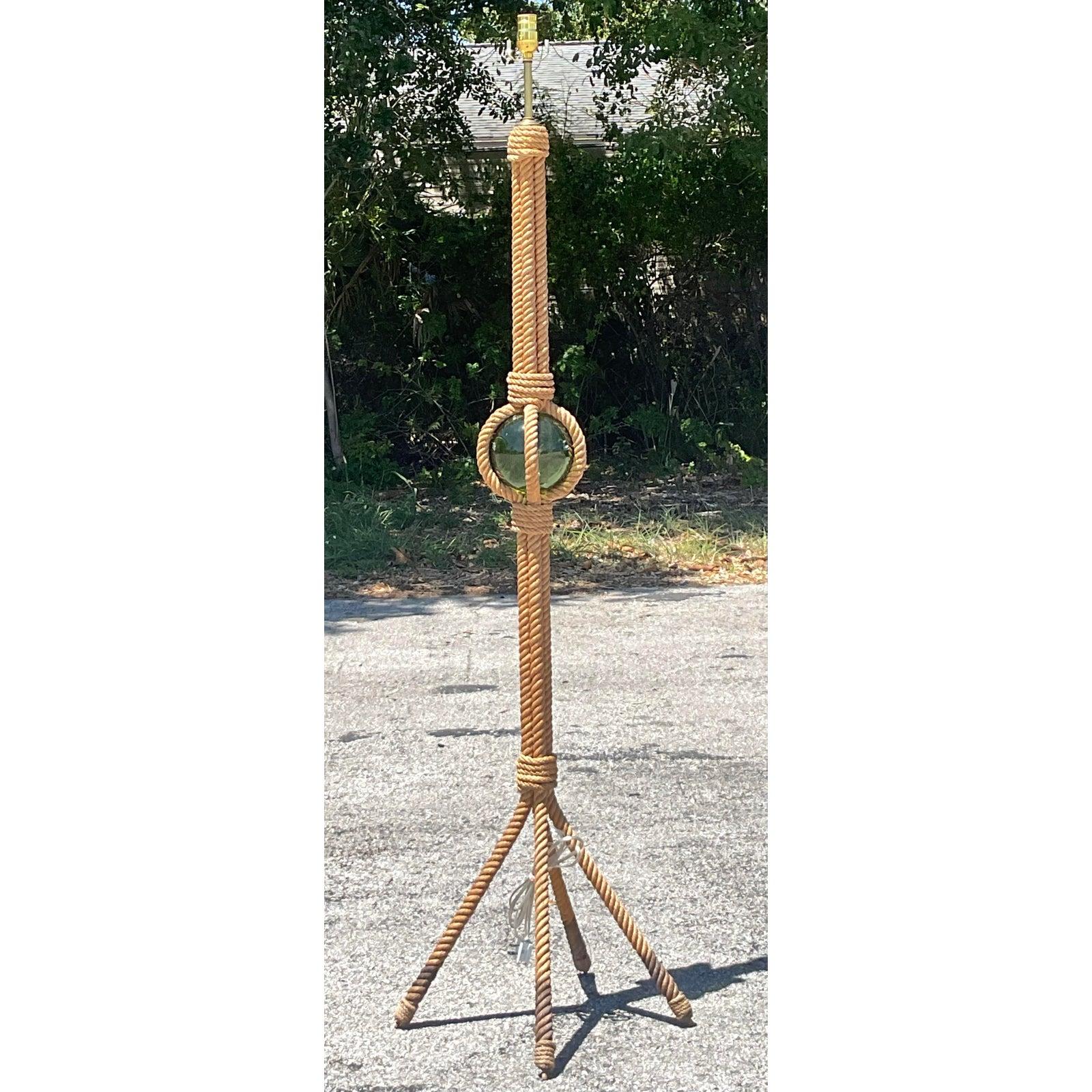 Französische Boho-Stehleuchte aus Seil und Glaskugel nach Minet, Vintage im Angebot 3