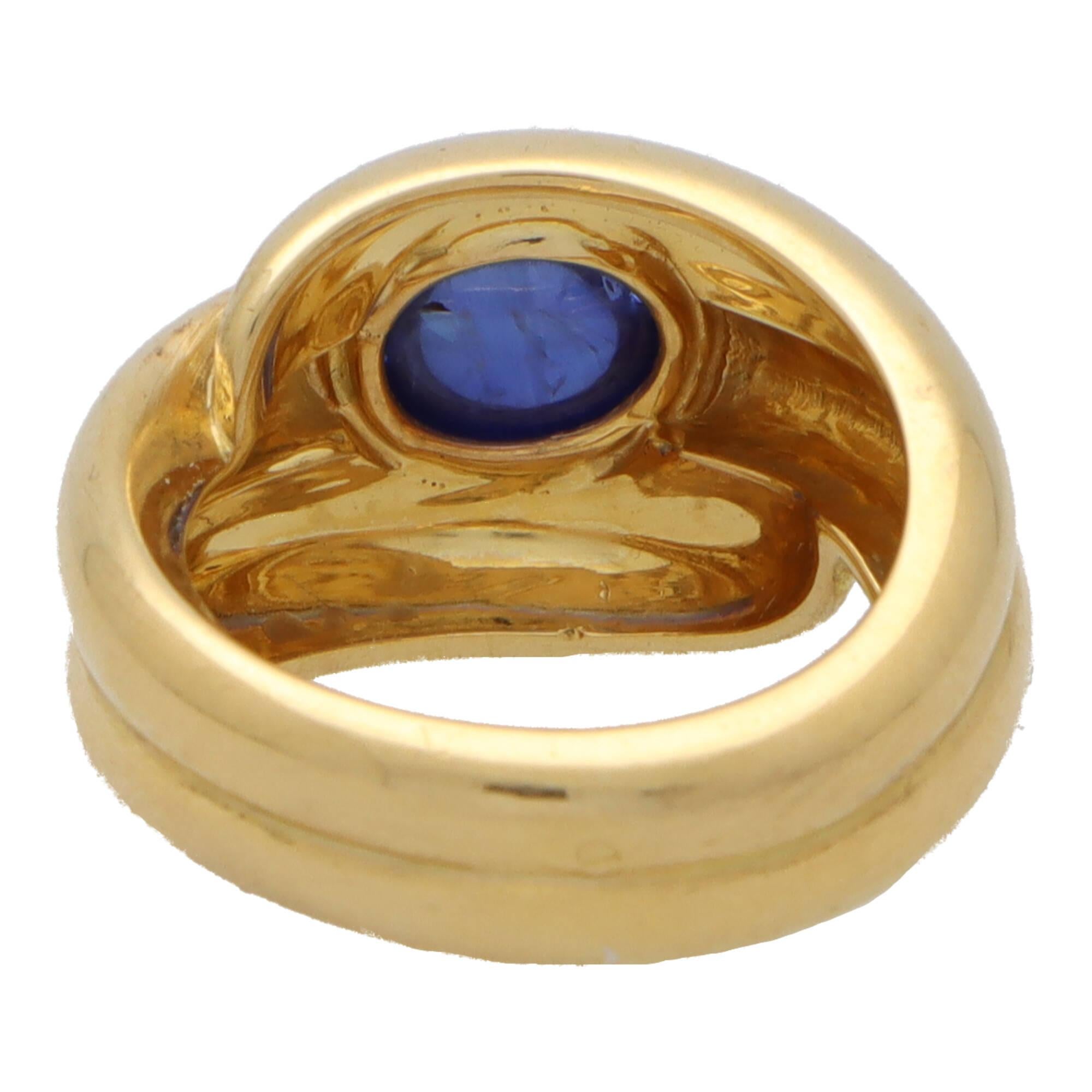 Modern Vintage French Bombé Cabochon Sapphire Ring in 18k Yellow Gold For Sale