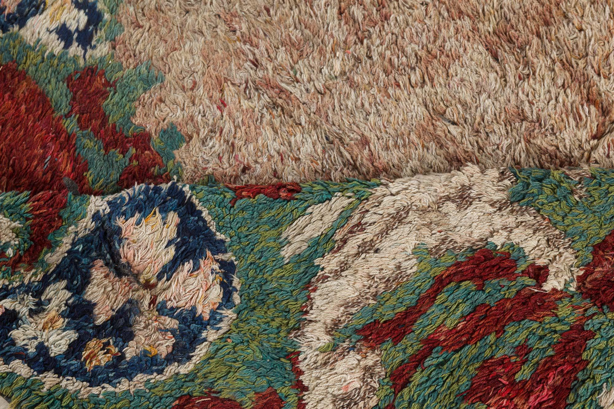 20th Century Vintage French Botanic Handmade Wool Rug For Sale