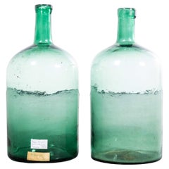 Vintage French Bottle Green Glass Demijohns - Pair