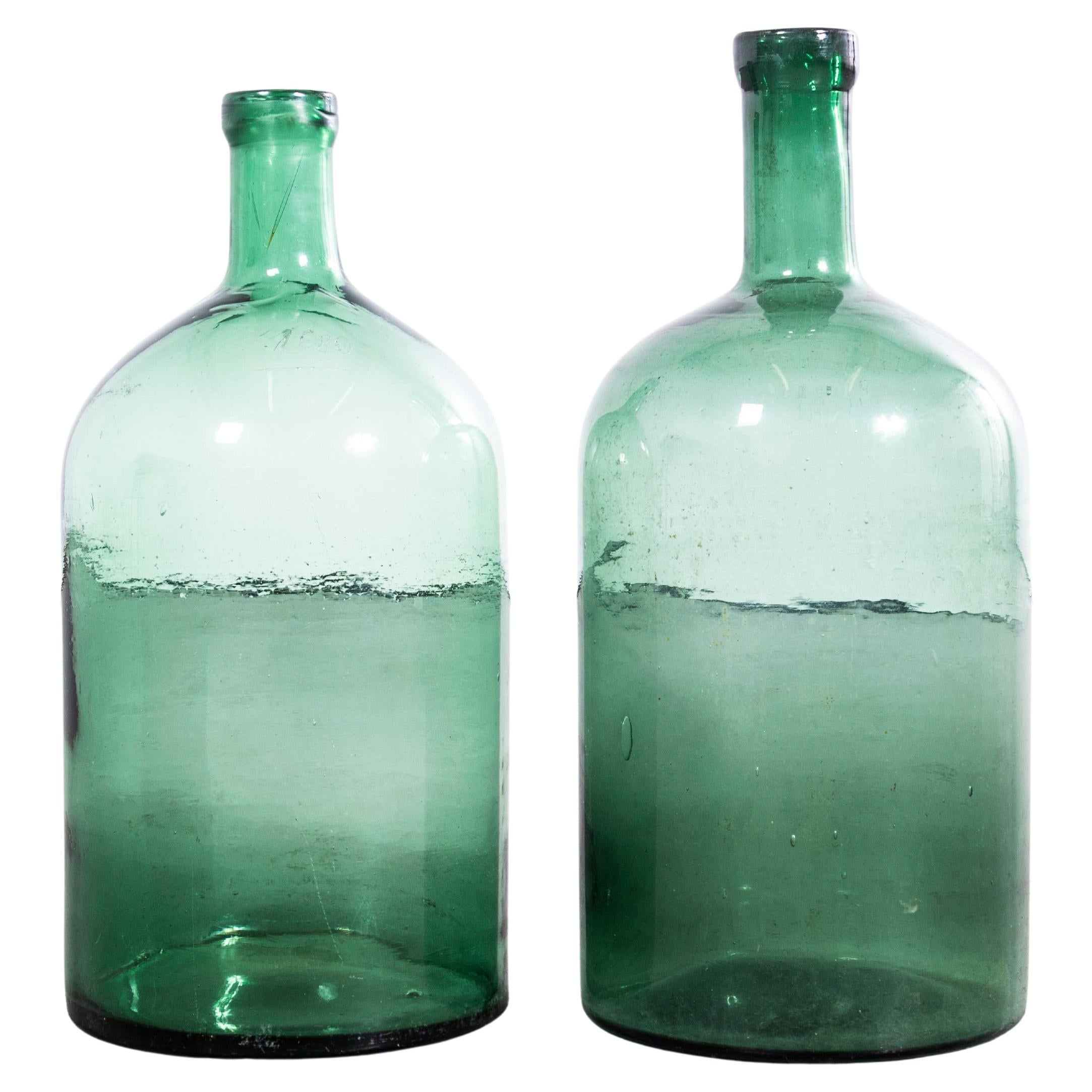 Vintage French Bottle Green Glass Demijohns - Pair