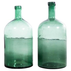 Vintage French Bottle Green Glass Demijohns - Pair