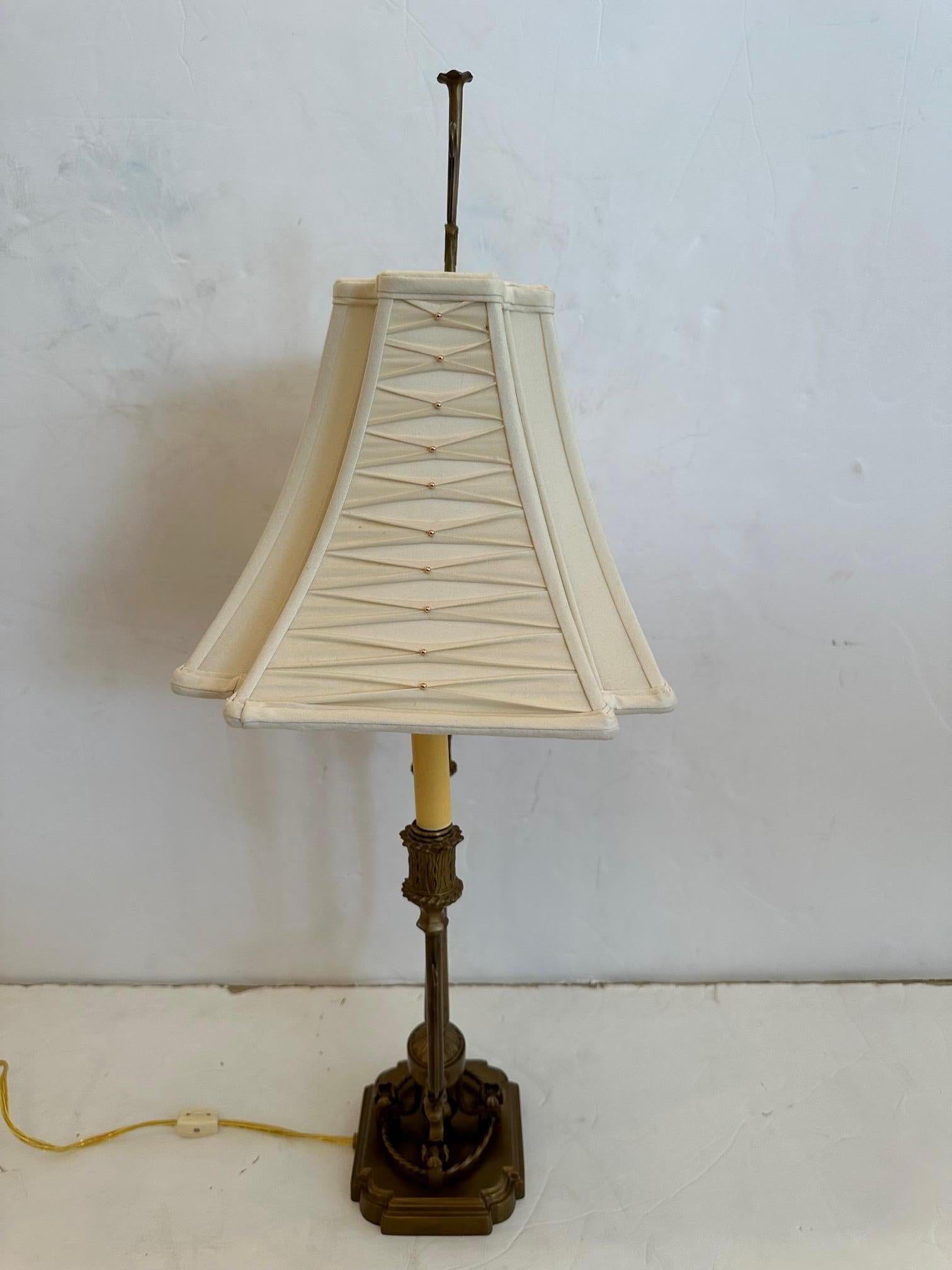 Metal Vintage French Bouilette Lamp with Custom Shade For Sale