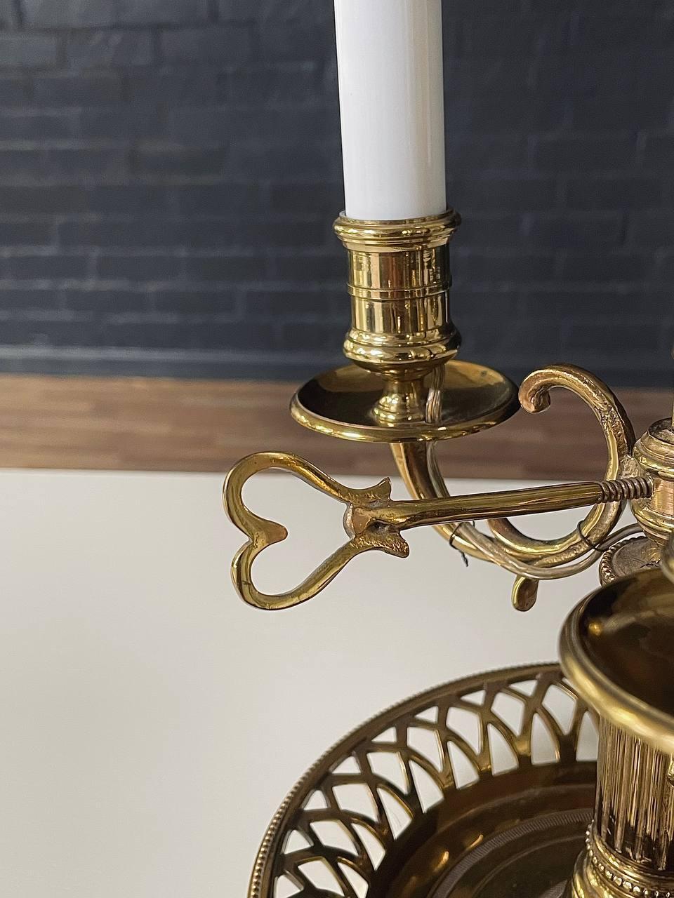 Vintage French Bouillette Brass Table Lamp with Tole Shade For Sale 1