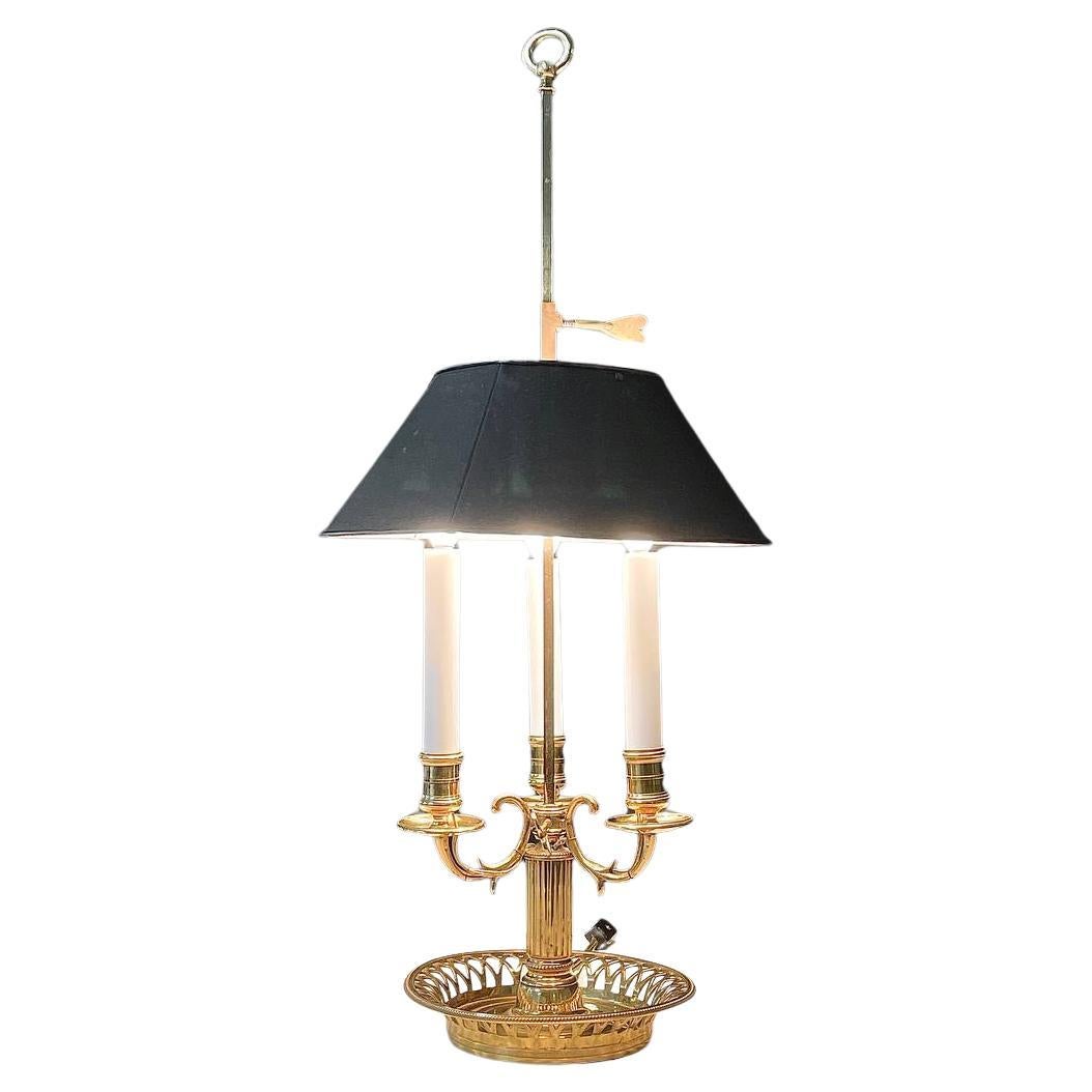 Französische Bouillette-Messing-Tischlampe mit Tole-Schirm, Vintage