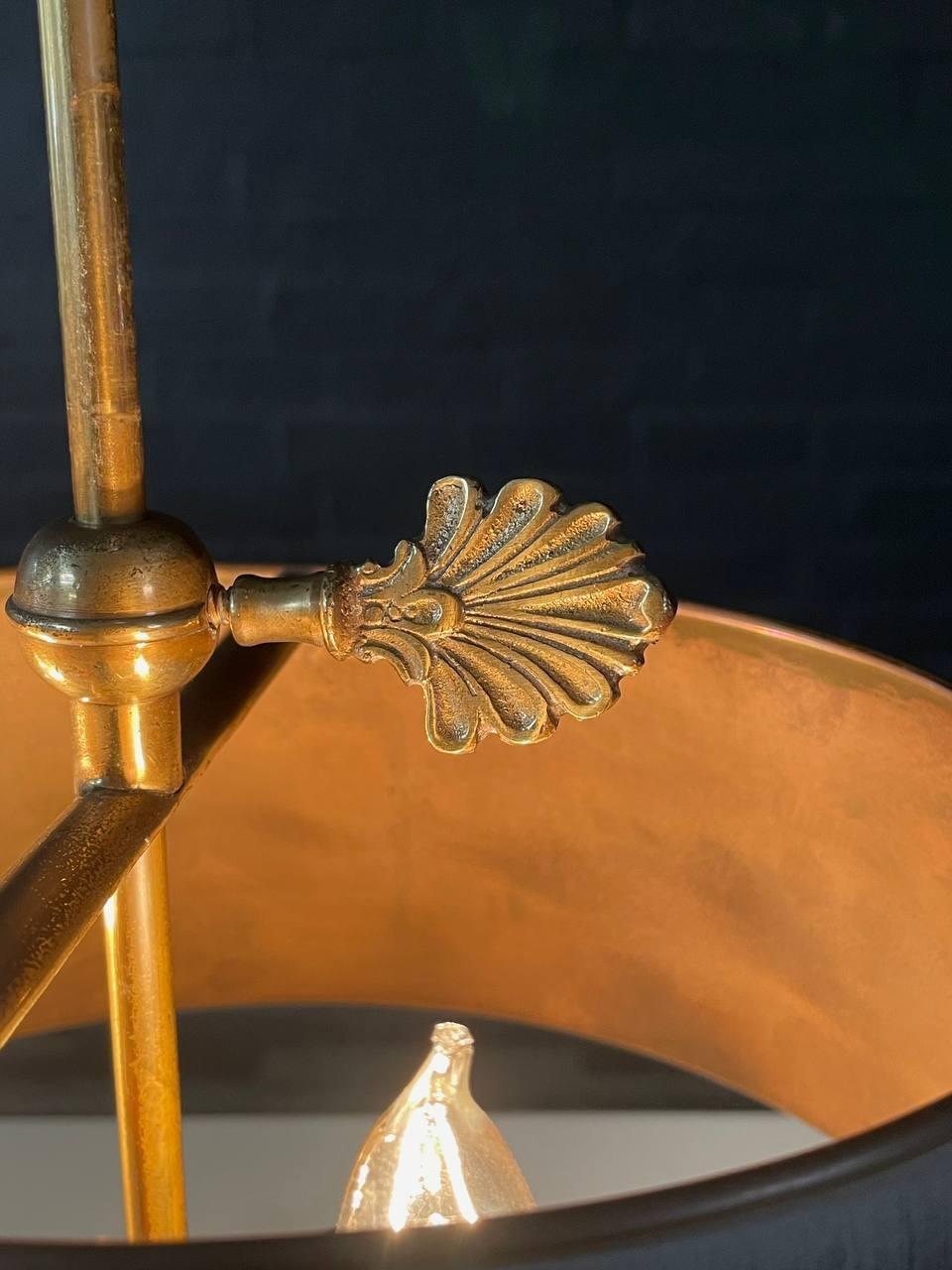 Mid-20th Century Vintage French Bouillette Double Brass Table Lamp with Tole Shade