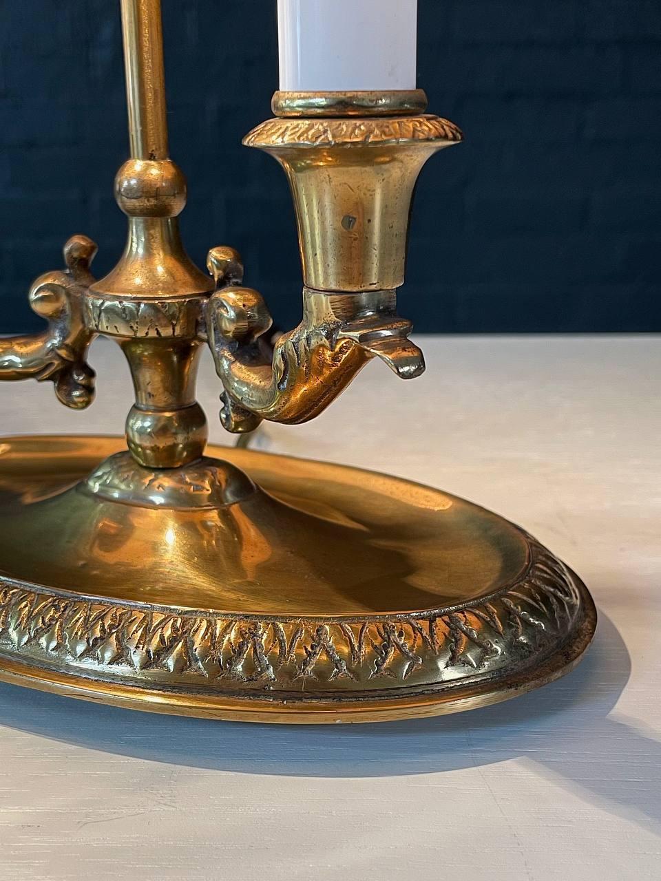 Vintage French Bouillette Double Brass Table Lamp with Tole Shade 2