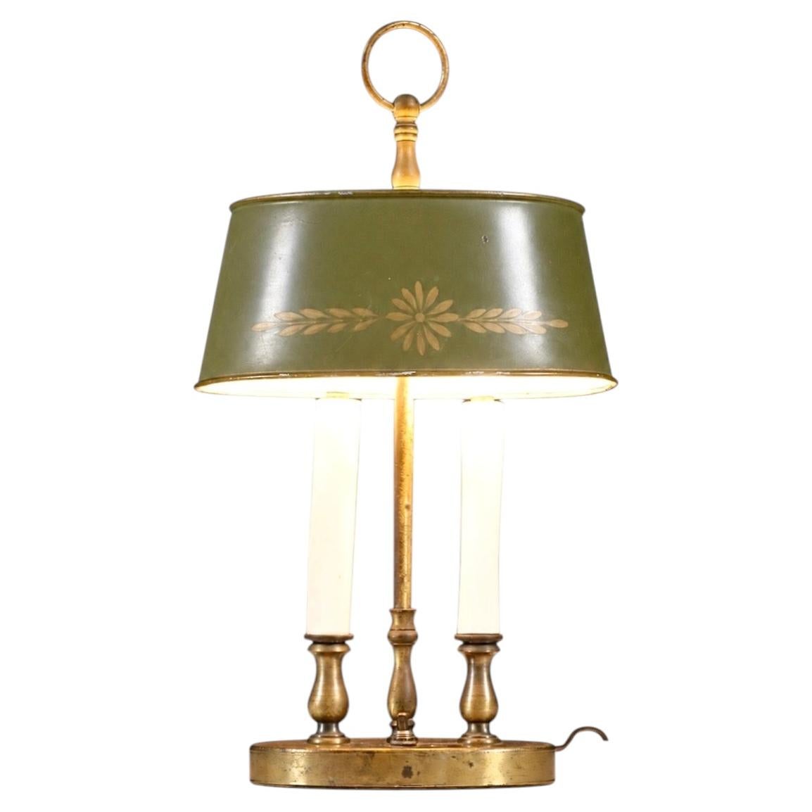 Vintage French Bouillotte Style Brass & Painted Tole Table Lamp