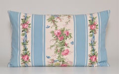 Vintage French Boussac Versailles Fabric Irish Linen Cushion Bed Pillow Blue