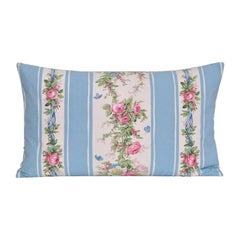 Antique French Boussac Versailles Fabric with Irish Linen Cushion Pillow Blue