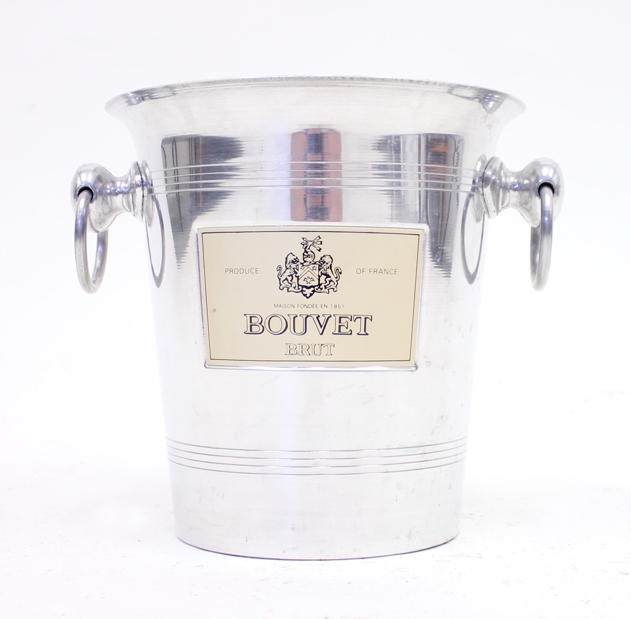 Vintage French Bouvet Brut wine cooler in chromed metal, late 20th century. Good vintage condition with normal ware consistent with age and use including a few scratches and marks.