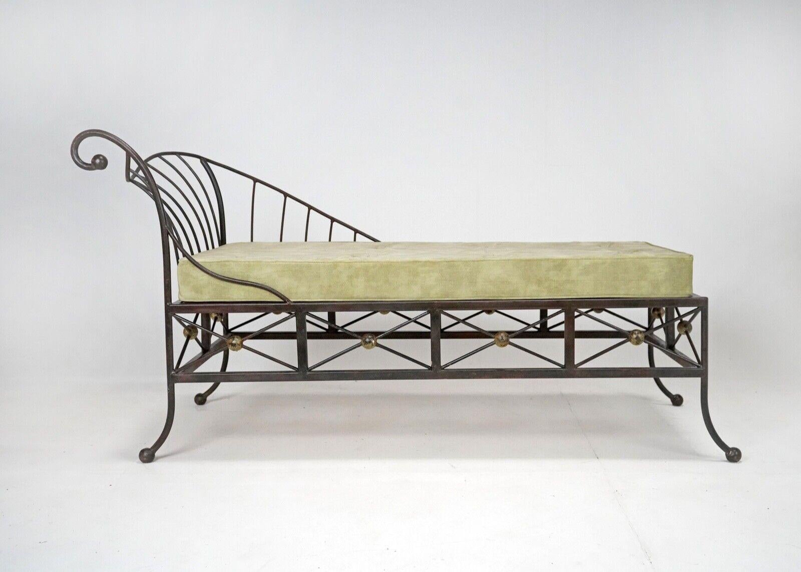 Vintage French Box Steel Metal Day Bed, Sun Lounger, Chaise Lounge Green Seat 4