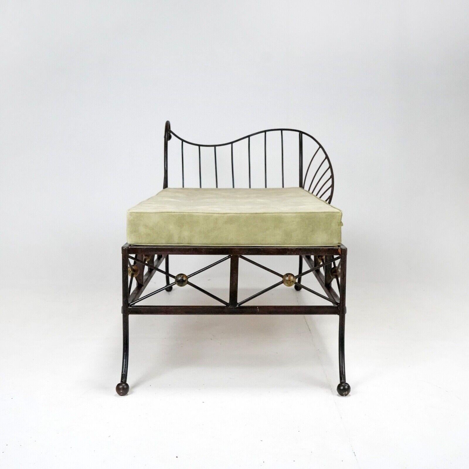 Vintage French Box Steel Metal Day Bed, Sun Lounger, Chaise Lounge Green Seat 6