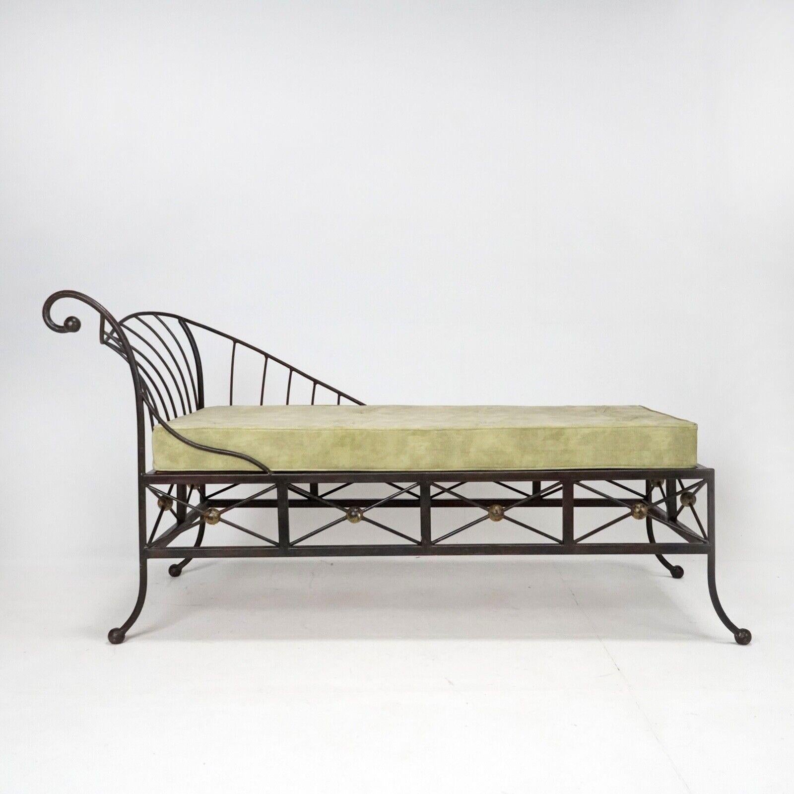 Vintage French Box Steel Metal Day Bed, Sun Lounger, Chaise Lounge Green Seat 10