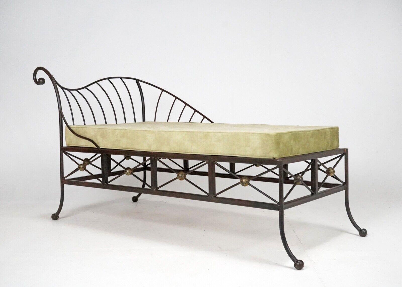 Art déco Vintage French Box Steel Metal Day Bed, Sun Lounger, Chaise Lounge Green Seat