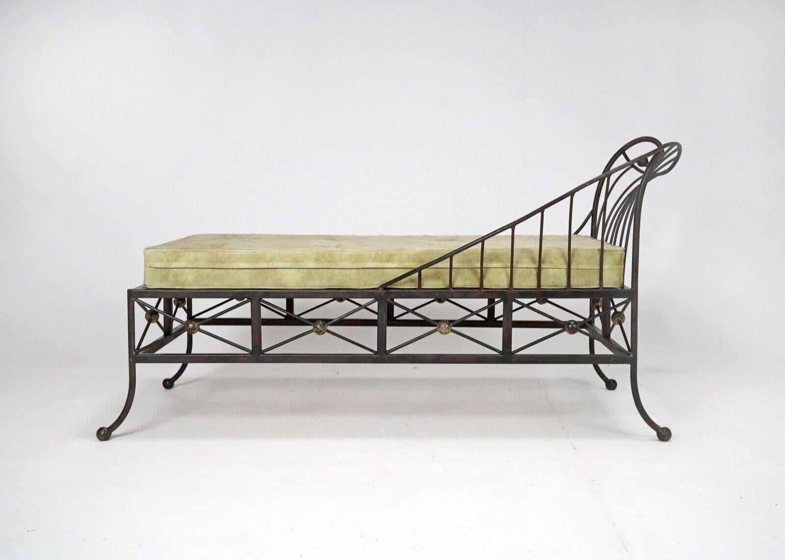 Art Deco Vintage French Box Steel Metal Day Bed, Sun Lounger, Chaise Lounge Green Seat