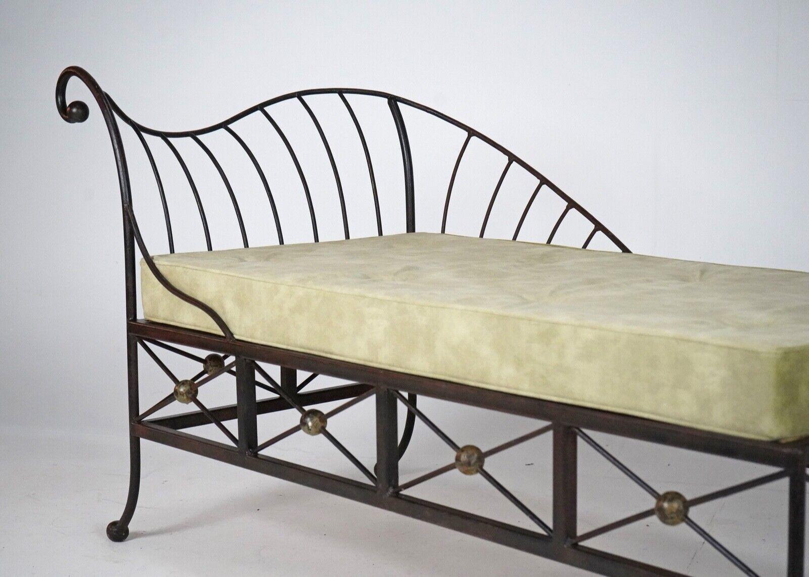 Vintage Französisch Box Stahl Metall Day Bed, Sun Lounger, Chaise Lounge Green Seat 1