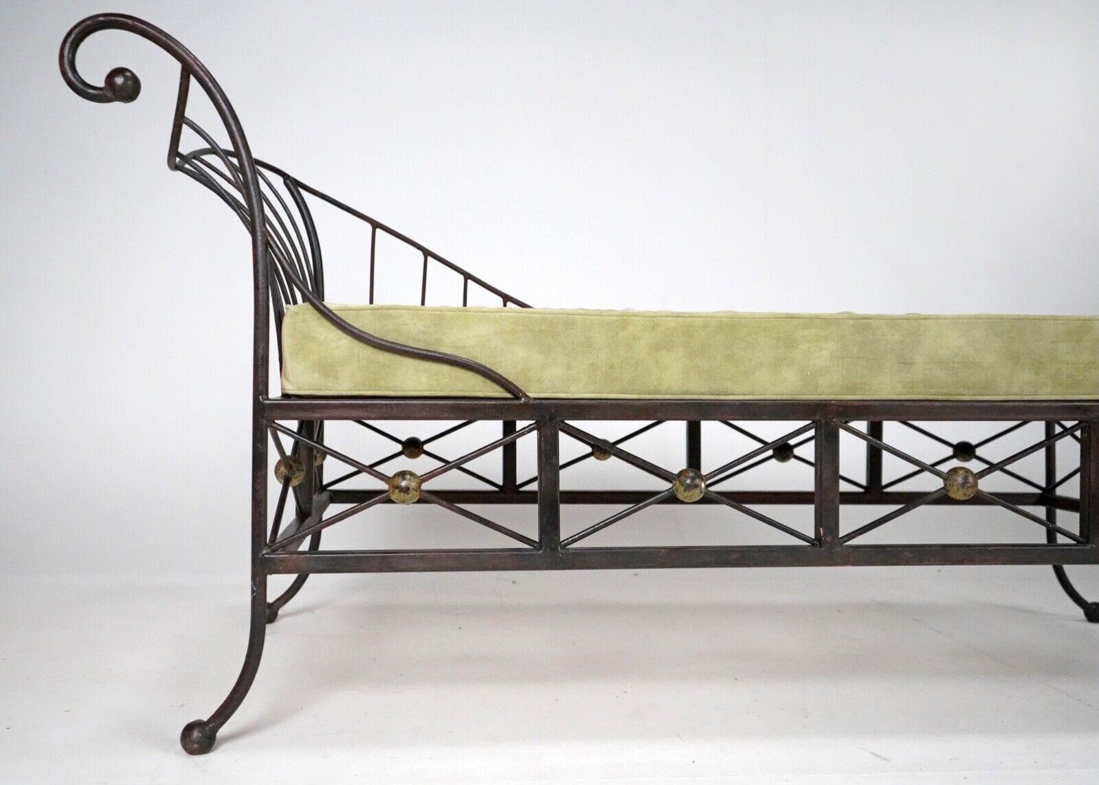 Métal Vintage French Box Steel Metal Day Bed, Sun Lounger, Chaise Lounge Green Seat