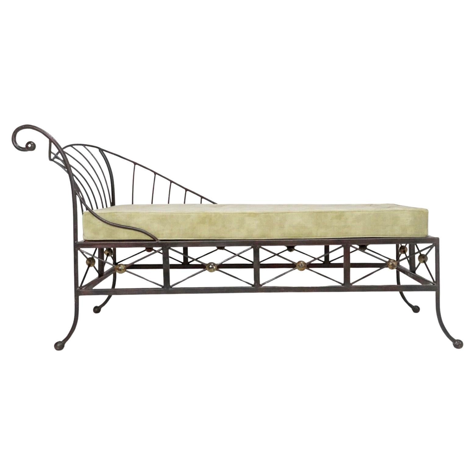 Vintage French Box Steel Metal Day Bed, Sun Lounger, Chaise Lounge Green Seat For Sale