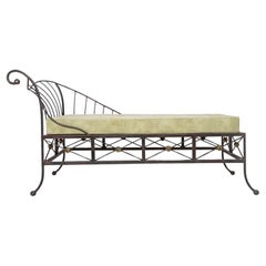 Vintage French Box Steel Metal Day Bed, Sun Lounger, Chaise Lounge Green Seat