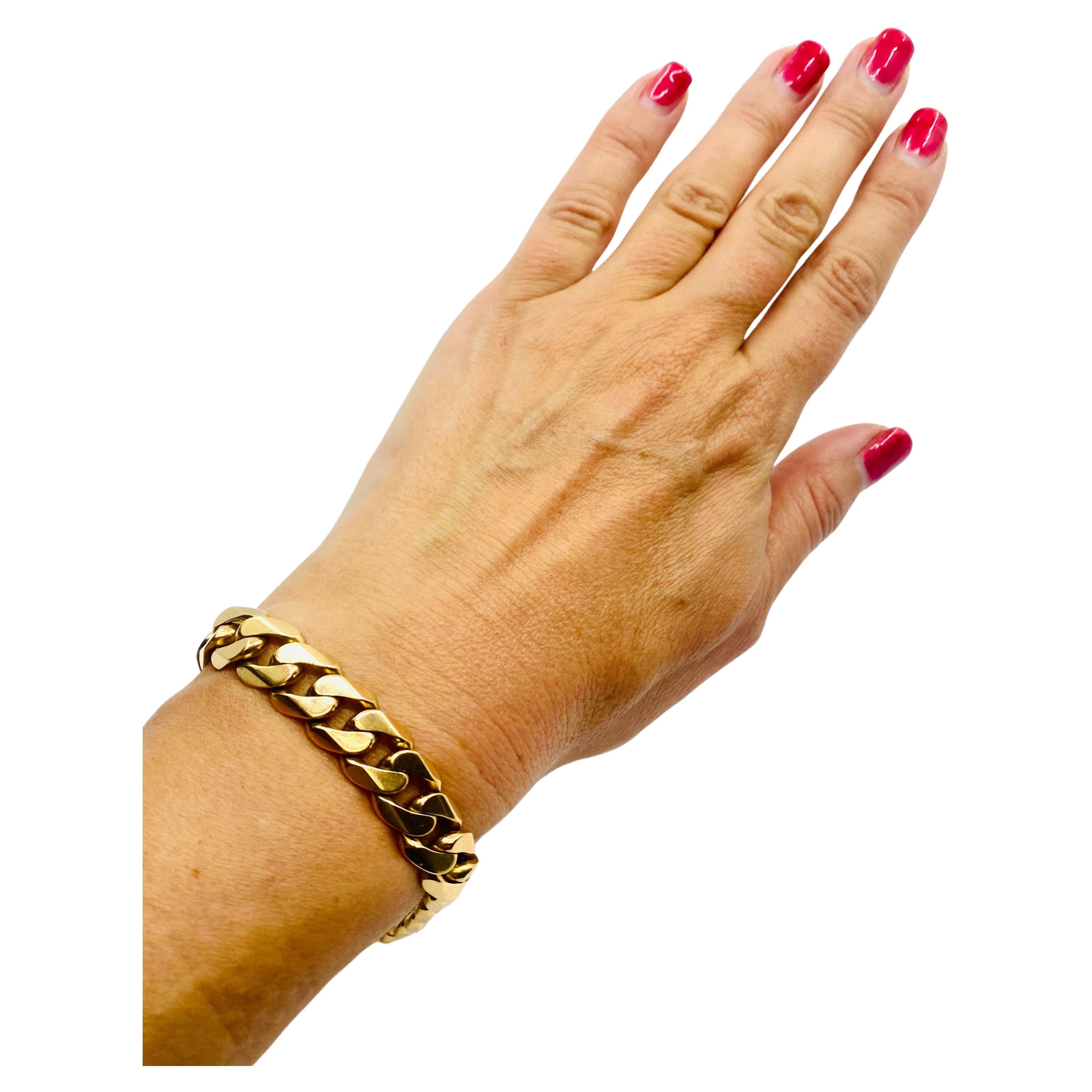 A vintage French curb link chain bracelet made of 18k rose gold.
Featuring chamfered corners and flat links, this French bracelet checks all the boxes. It's hefty, chunky, and boasts a slightly matte finish with a rosy hint. 
Wear this curb link