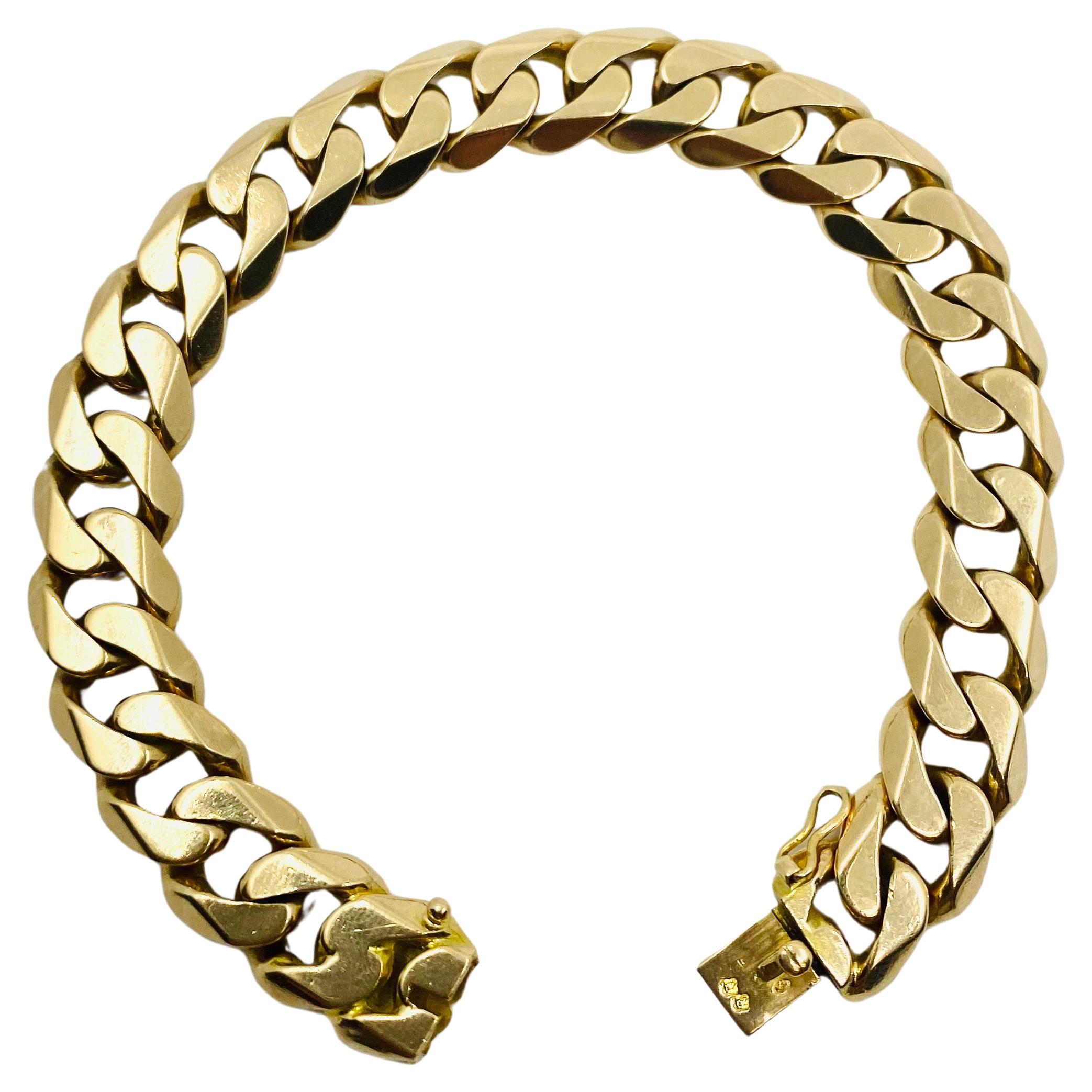Women's or Men's Vintage French Bracelet 18k Rose Gold Curb Link For Sale