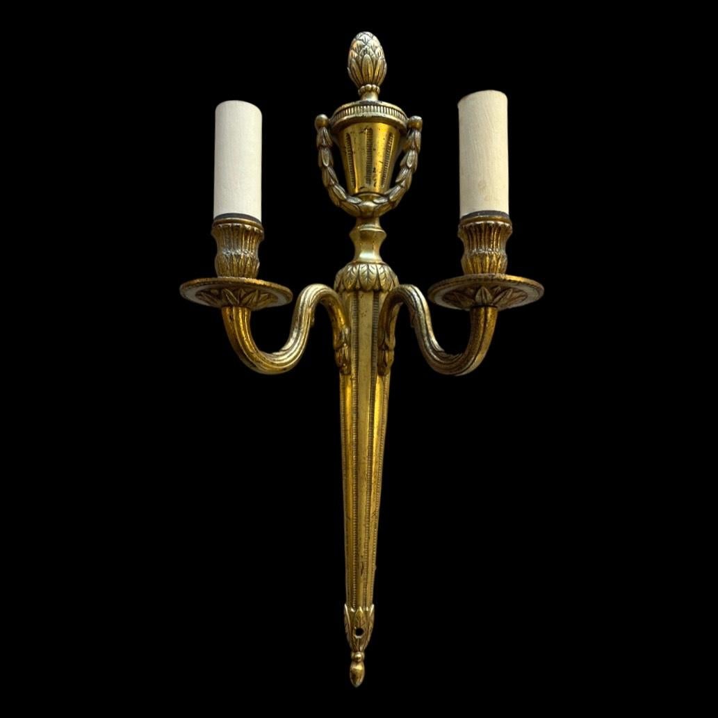Louis XVI Vintage French Brass Acorn Wall Lights For Sale