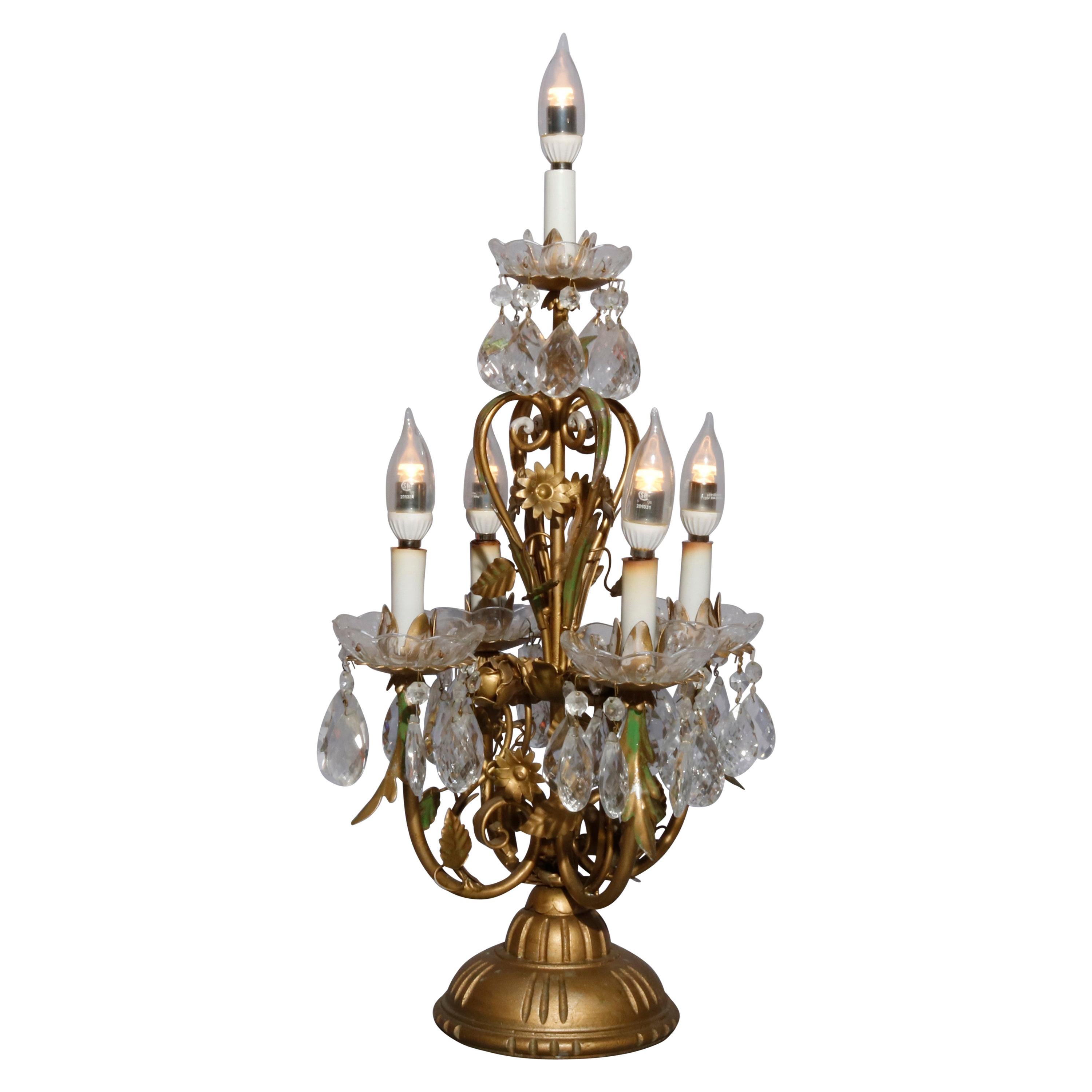 Crystal Prism Candelabra Table Lamp, Vintage French Crystal Table Lamps With Prisms