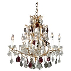 Vintage French Brass and Cut Crystal Chandelier, 20th Century Vintage French Brass and Cut Crystal Chandelier, 20th Century