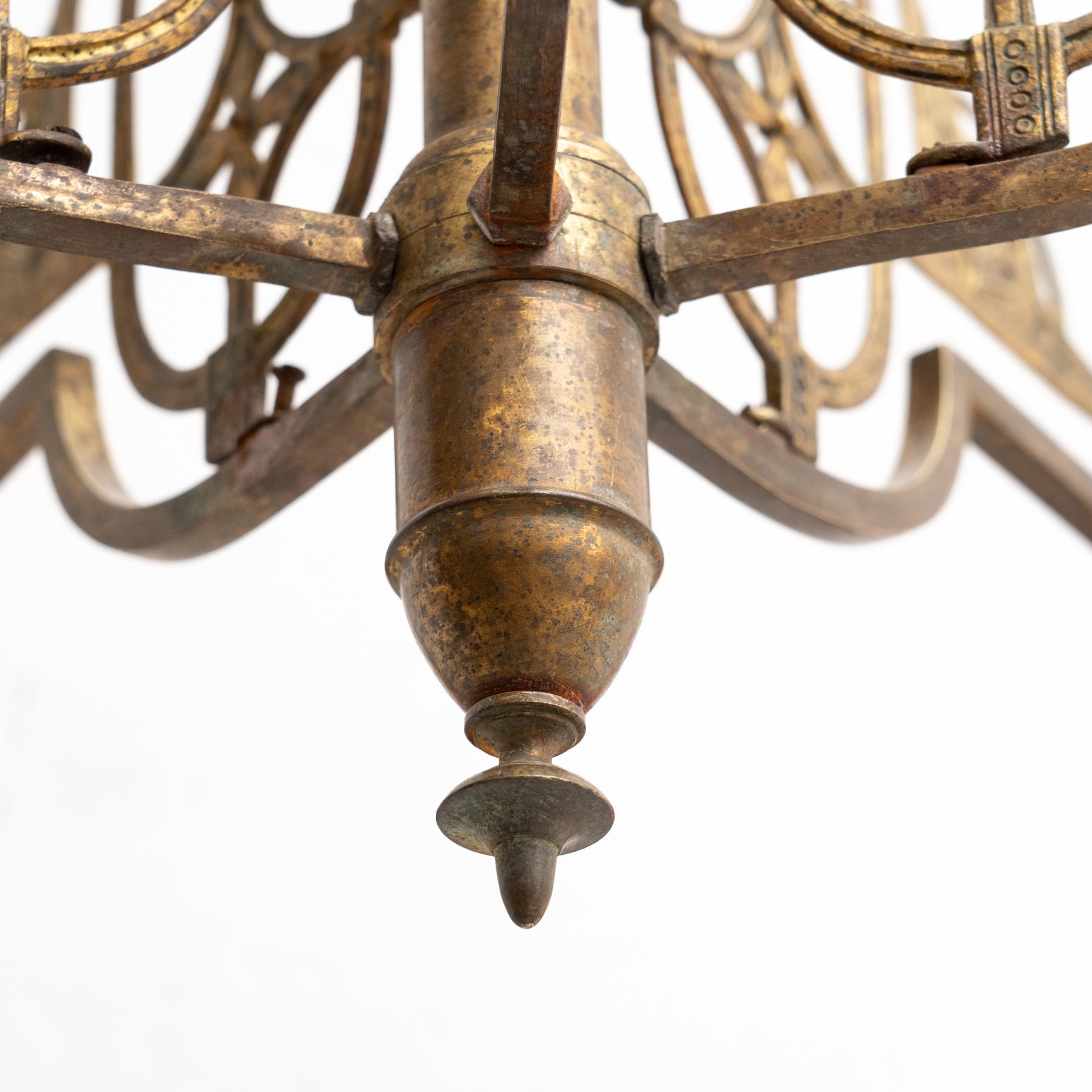Vintage French Brass and Glass Ceiling Lamp circa 1930 5