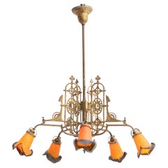 Vintage French Brass and Glass Ceiling Lamp circa 1930