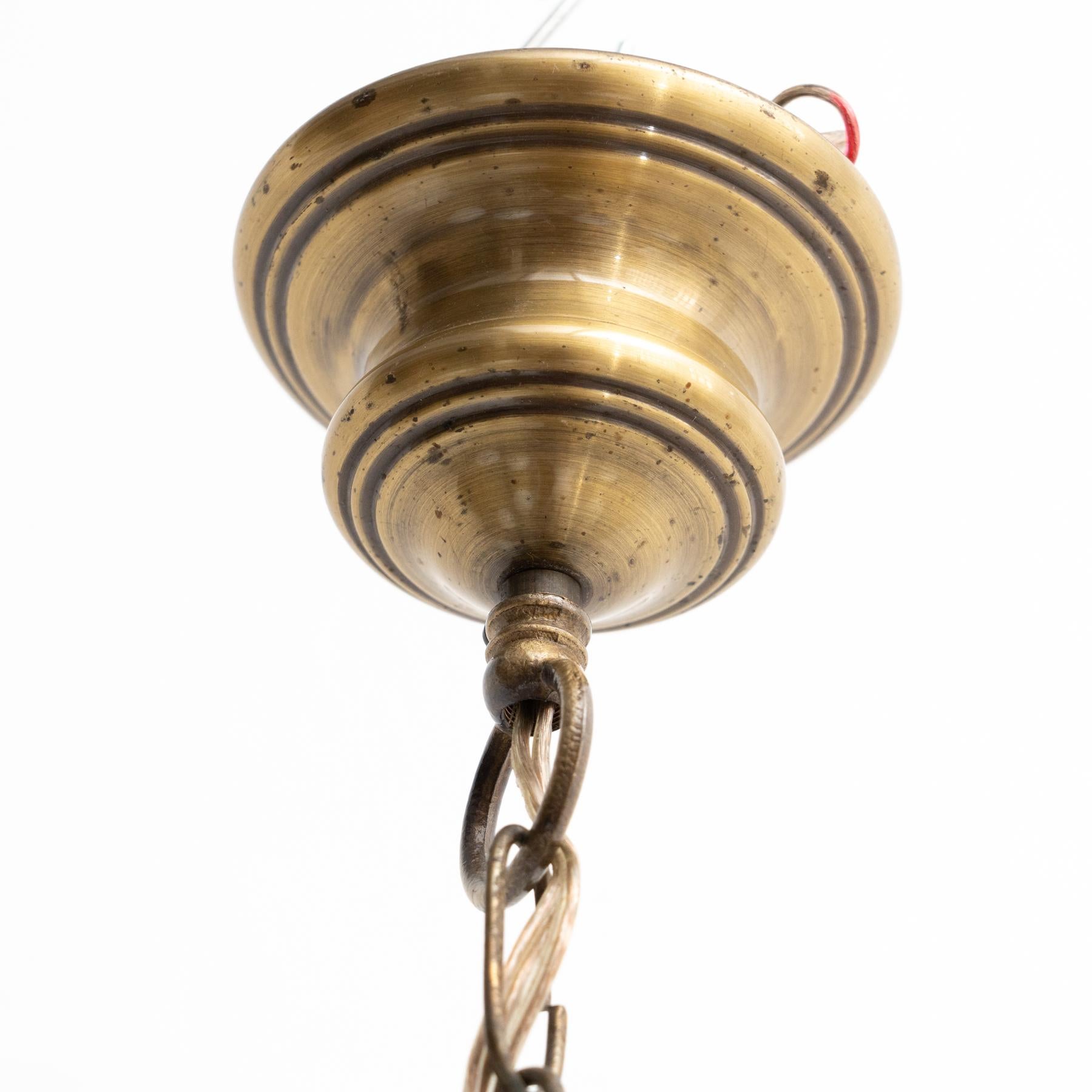 Vintage French Brass and Glass Ceiling Lamp circa 1950 For Sale 4