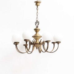 Vintage French Brass and Glass Ceiling Lamp circa 1950