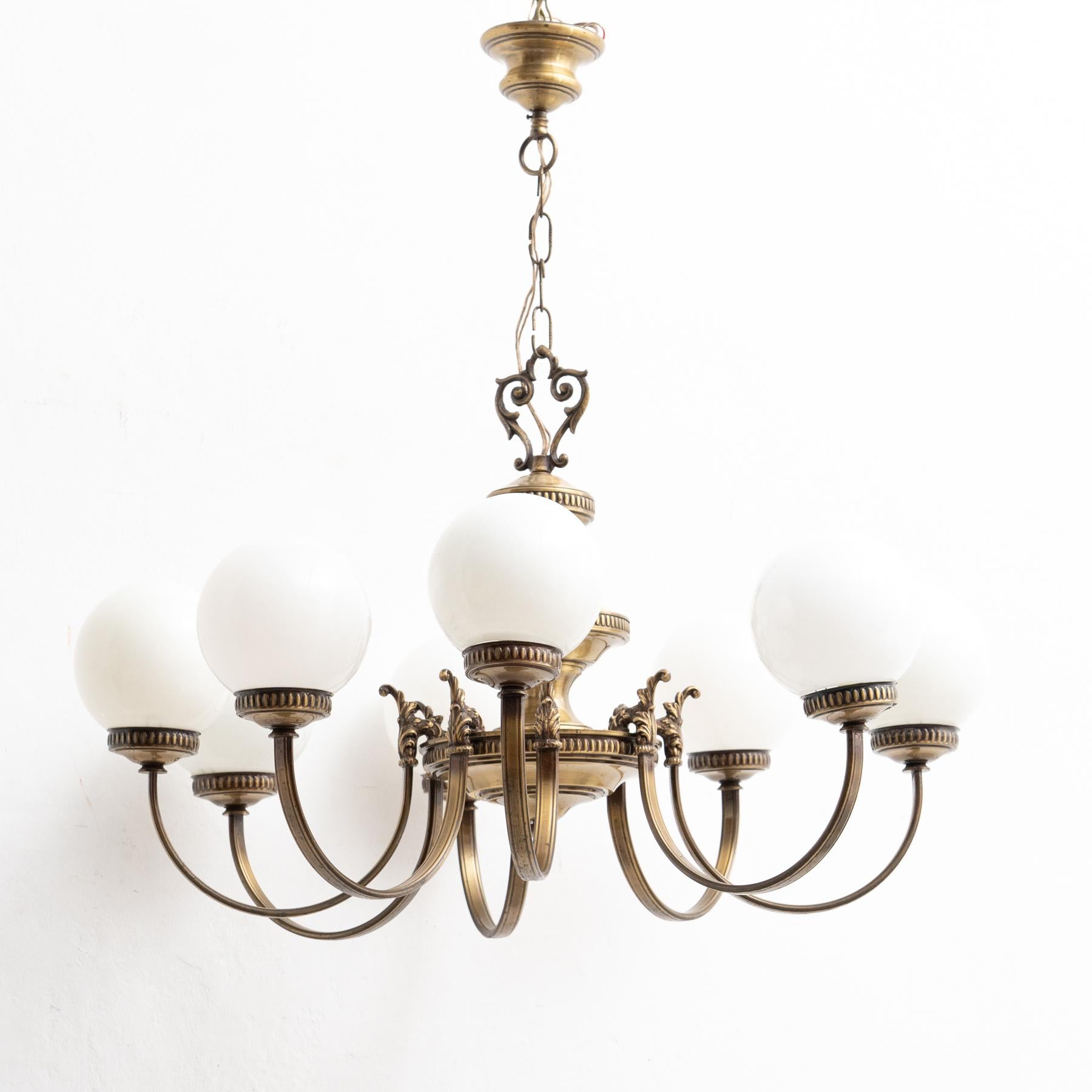 Vintage French Brass and Glass Ceiling Lamp circa 1950 In Good Condition In Barcelona, Barcelona