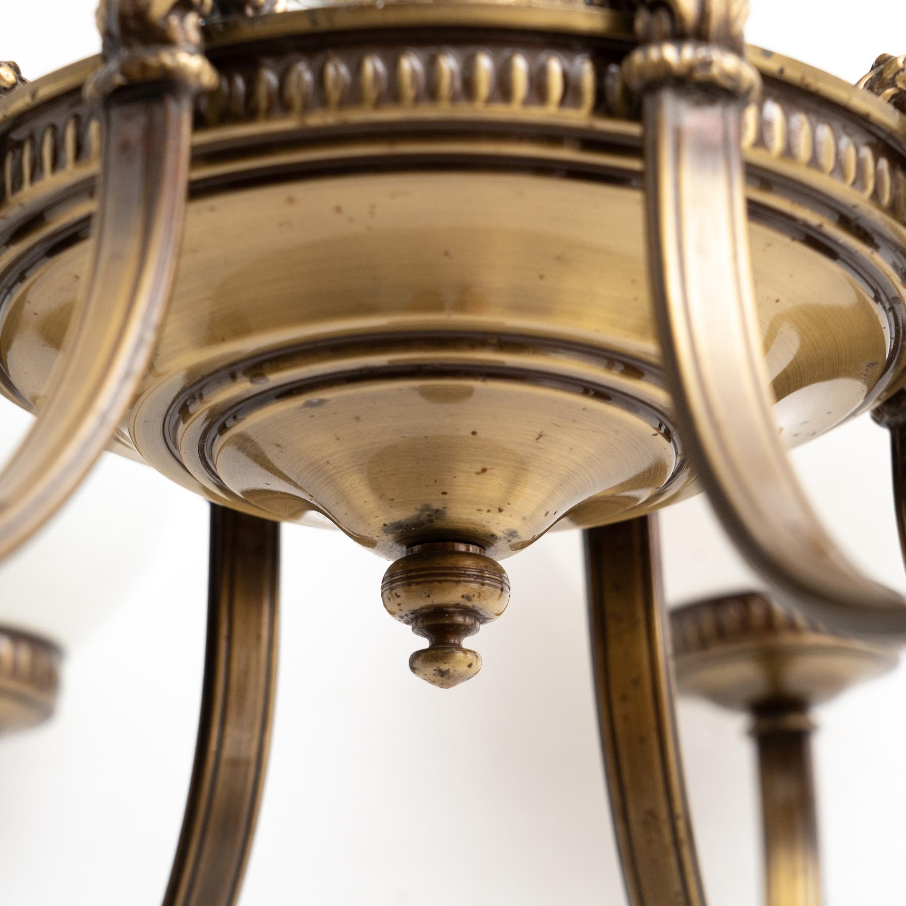 Vintage French Brass and Glass Ceiling Lamp circa 1950 For Sale 2