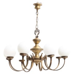 Vintage French Brass and Glass Ceiling Lamp circa 1950 Vintage French Brass and Glass Ceiling Lamp circa 1950