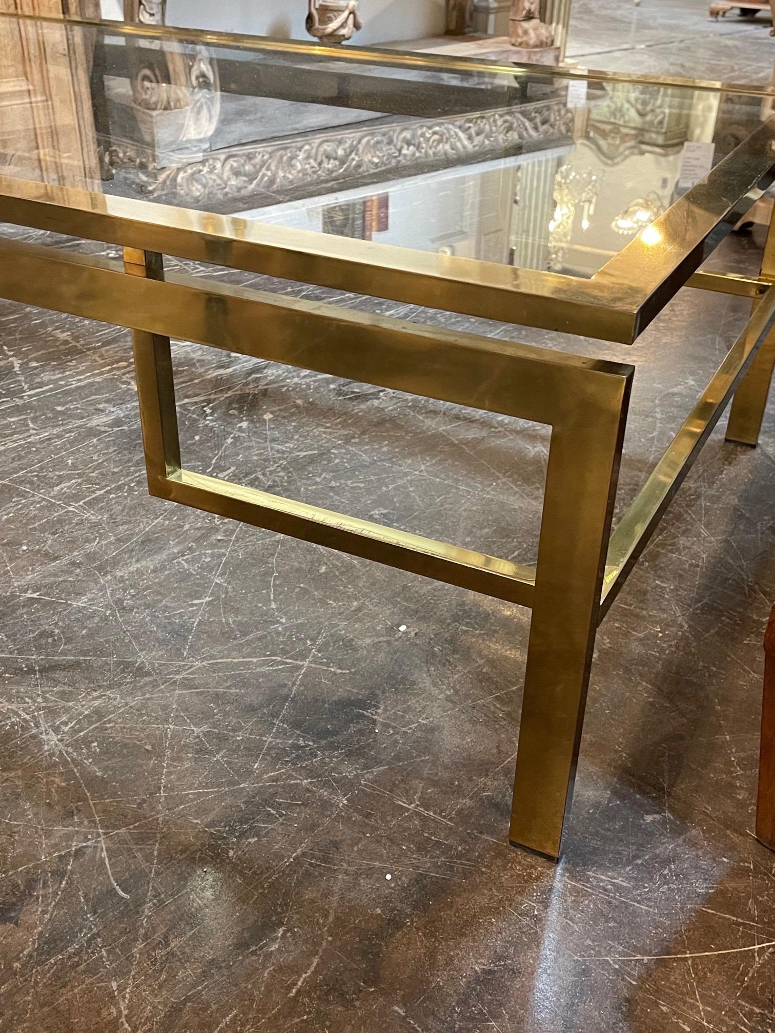 Vintage French Brass and Glass Coffee Table In Good Condition In Dallas, TX